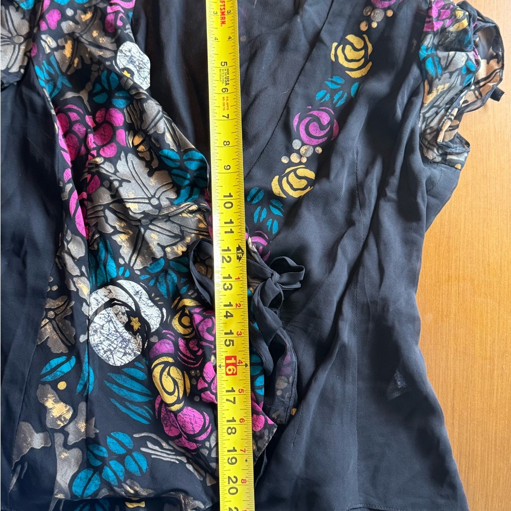 Nanette Lepore Black Floral Wrap Top - Pink, Teal, Yellow - Picture 6 of 6